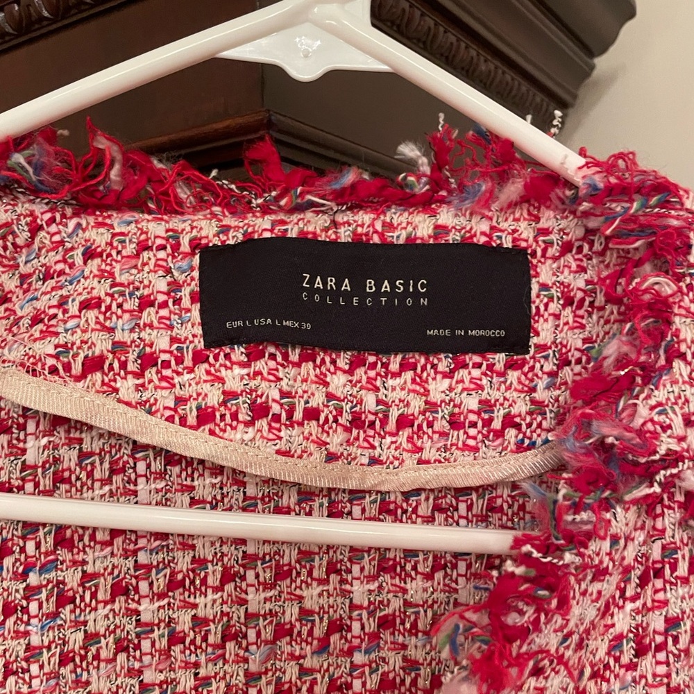 Zara Basic Collection Tweed Blazer Jacket Red Lar… - image 3